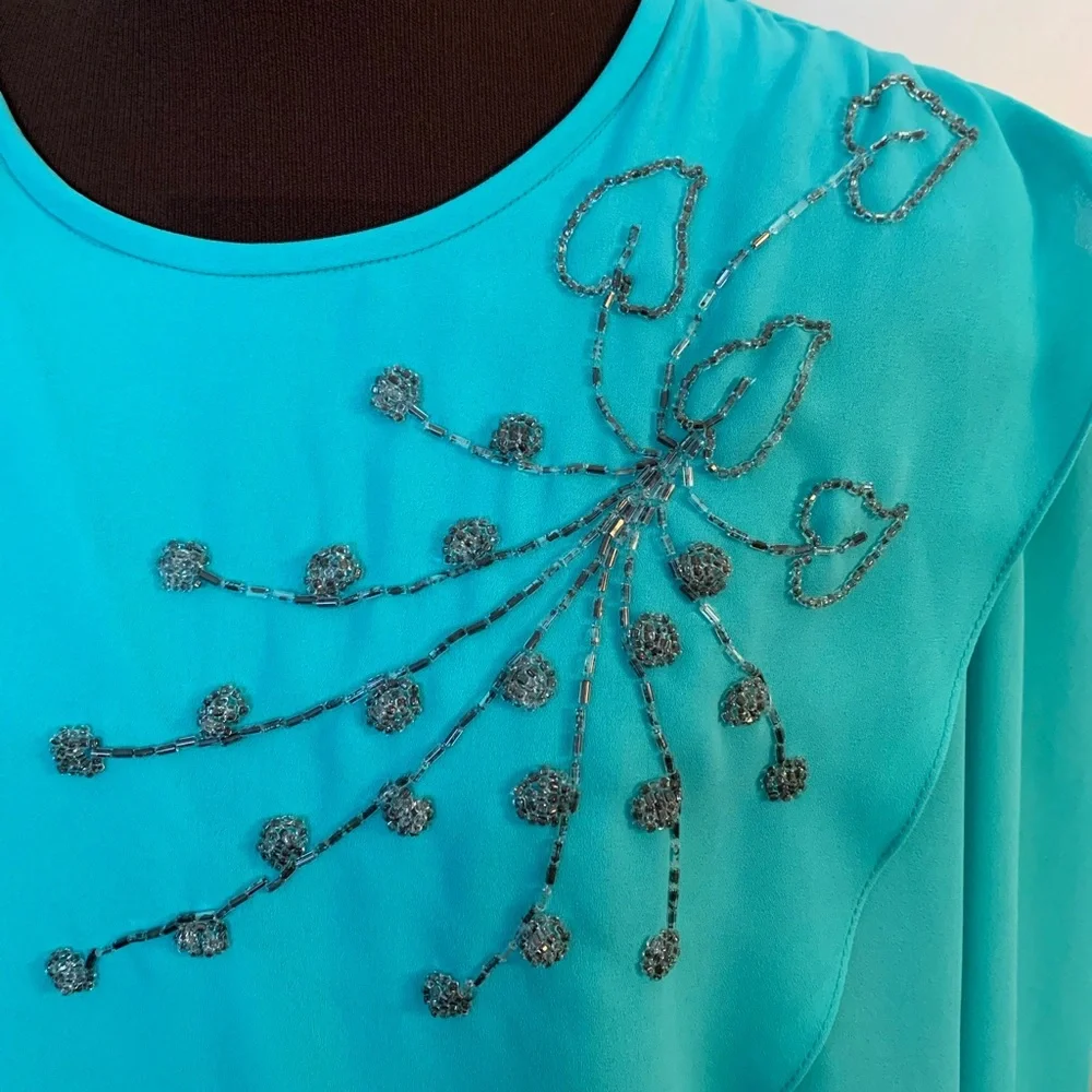 Formal Dress - Teal W/Grey Floral Beading - Picture 2 of 9